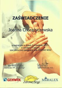 Certyfikat gabinet podologiczny PodoVital Świdnica